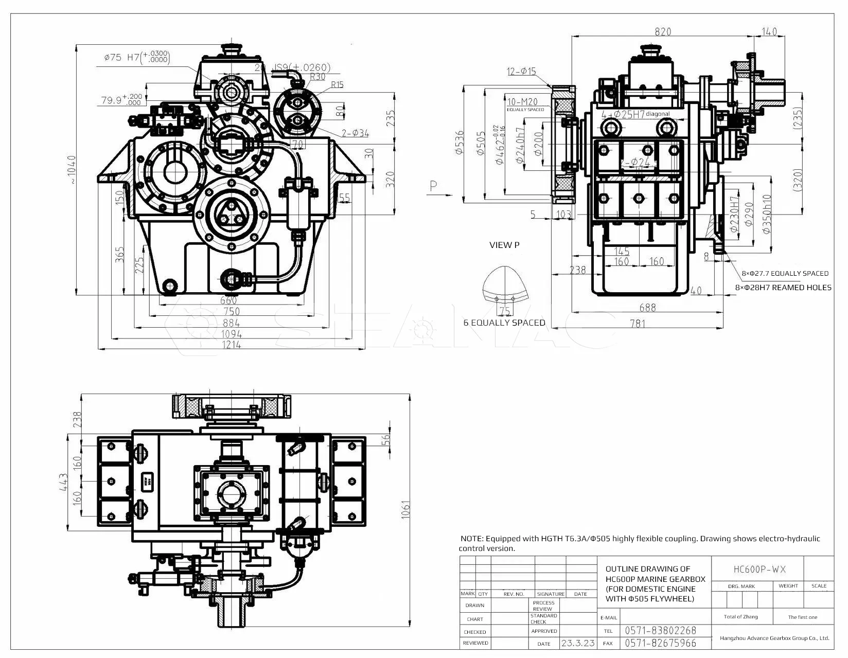 Advance HC600P Marine Gearbox Outline Drawing